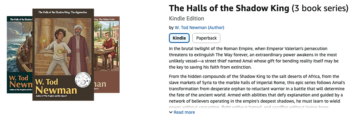 Screen capture from Amazon on Halls of the Shadow King